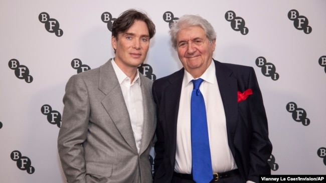 Cillian Murphy, left, and Tom Conti attend the BFI Chairman's dinner during which Christopher Nolan is to be awarded a BFI Fellowship on Feb. 14, 2024, in London.