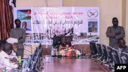 Abdul Latif Yahia Ishaq, head of the Sudan Liberation Movement, gives a press conference in Port Sudan, July 8, 2023.