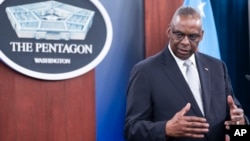 FILE - Defense Secretary Lloyd Austin speaks at a Pentagon press briefing at the Pentagon, Feb. 1, 2024.