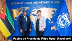 Presidente de Moçambique, Filipe Nyusi, e diretora-geral do Fundo Monetário Internacional, Kristalina Georgieva, Washington, 17 abril 2024