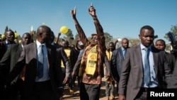 Nelson Chamisa, leader of Zimbabwe's main opposition party, the Citizens Coalition for Change (CCC) arrives at a rally to celebrate the launch of his election campaign in Gweru, Zimbabwe, July 16, 2023.