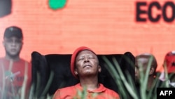 Economic Freedom Fighters leader Julius Malema gestures before his address to supporters at the EFF manifesto launch at the Moses Mabhida stadium in Durban, South Africa, Feb. 10, 2024. 
