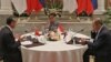 Menteri Luar Negeri Indonesia, Retno Marsudi melakukan pertemuan trilateral dengan Perwakilan China, Wang Yi dan Menteri Luar Negeri Rusia, Sergey Lavrov pada Jumat (12/7) di Jakarta. (VOA/Indra Yoga)