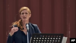 FILE - U.S. Agency for International Development Administrator Samantha Power speaks during a news conference in Odesa, Ukraine, July 18, 2023.
