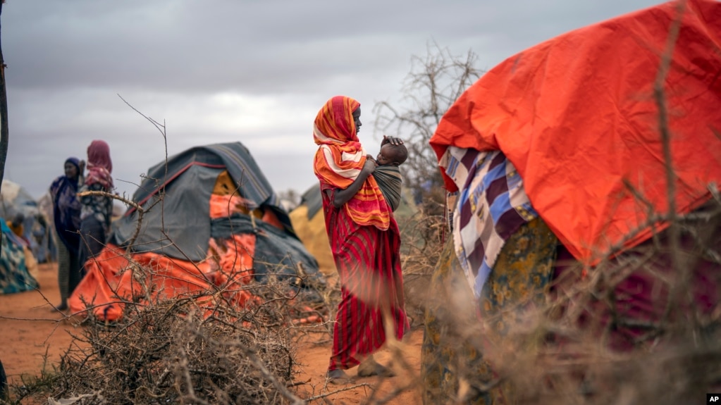 FILE - A Somali woman breastfeeds her child at a camp for displaced people on the outskirts of Dollow, Somalia, on Sept. 20, 2022. A new report estimates 43,000 people died amid Somalia's drought last year, half of them children.