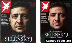 Comparación de portadas de la revista alemana Stern. Al lado izquierdo se encuentra la modificada y falsa y al lado derecho está la real.