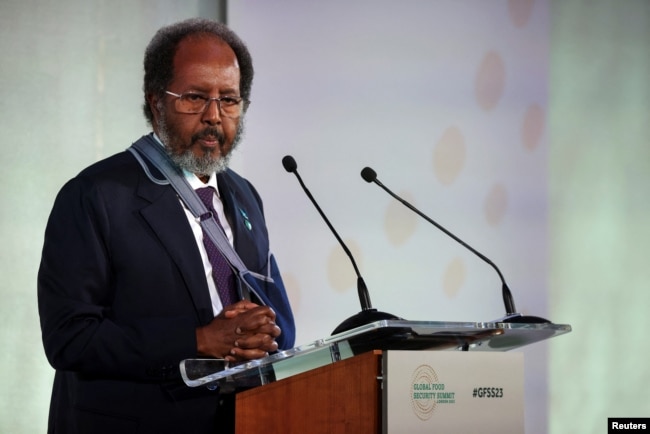 Somali President Hassan Sheikh Mohamud speaks during the opening session of the Global Food Security Summit at Lancaster House in London, Britain, Nov. 20, 2023.