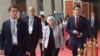 US Treasury Secretary Janet Yellen (C) arrives to attend the G20 Finance Ministers, Central Bank Governors (FMCBG) and Finance & Central Bank Deputies (FCBD) meetings, at the Mahatma Mandir in Gandhinagar on July 17, 2023.