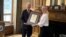 Journalist Jessikka Aro receives the Ambassador Hickey Woman of Courage Award at the U.S. Embassy in Finland in this image posted on X on June 7, 2024.
