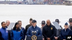 Tổng thống Biden phát biểu về việc tái xây dựng cầu Francis Scott Key Bridge bị sập ở Maryland, 5/4/2024.