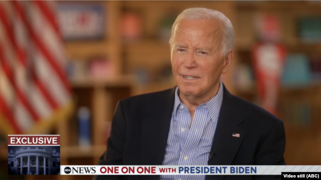 U.S. President Joe Biden speaks with ABC's George Stephanopoulos in a one-on-one interview, July 5, 2024.