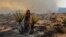 A Joshua Tree burns on July 30, 2023, in the Mojave National Preserve, California. The York Fire has burned over 77,000 acres and has 0% containment.