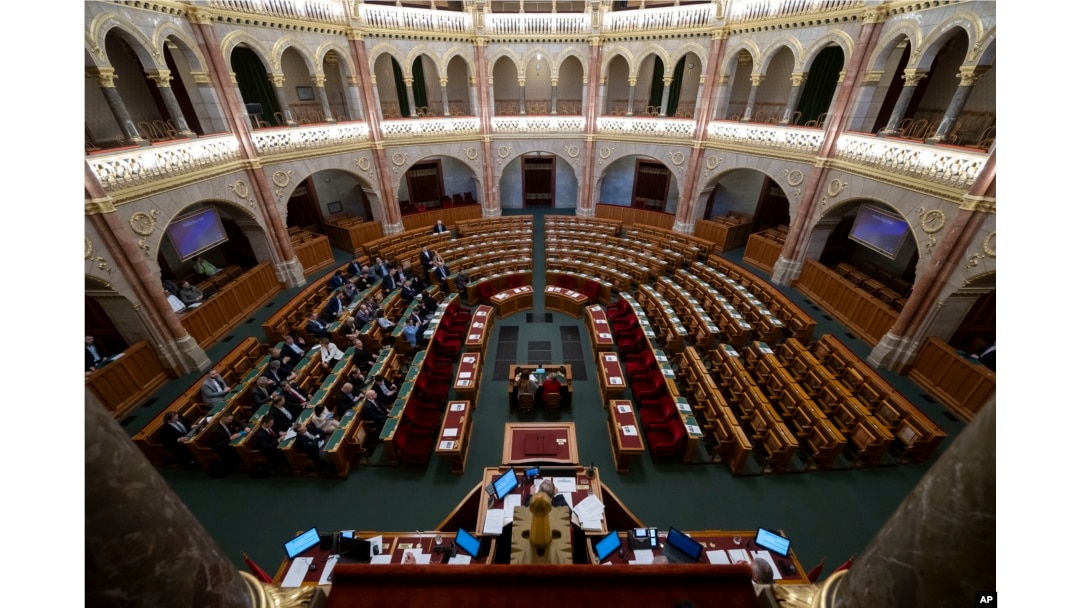 General view of the Hungarian parliament as Fidesz and KDNP stay away from the vote on the ratification of Sweden's NATO membership, in Budapest, Feb. 5, 202.
