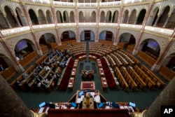 General view of the Hungarian parliament as Fidesz and KDNP stay away from the vote on the ratification of Sweden's NATO membership, in Budapest, Feb. 5, 202.