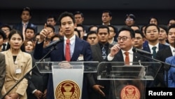 Former Move Forward Party leader Pita Limjaroenrat reacts during a presser after Thailand's Constitutional Court delivered its verdict on the election winner's bid to amend a law against insulting the monarchy, in Bangkok, Jan. 31, 2024. 