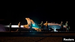 A fighter jet launches from the U.S. Navy aircraft carrier USS Dwight D. Eisenhower during a strike against Houthi military targets in Yemen, Feb. 3, 2024. U.S. Navy/Mass Communication Specialist 2nd Class Jorge LeBaron/Handout via REUTERS.