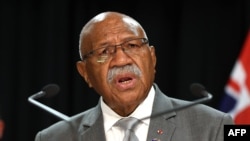 Fiji's Prime Minister Sitiveni Rabuka speaks to reporters during a news conference at Parliament in Wellington, New Zealand, June 7, 2023. 