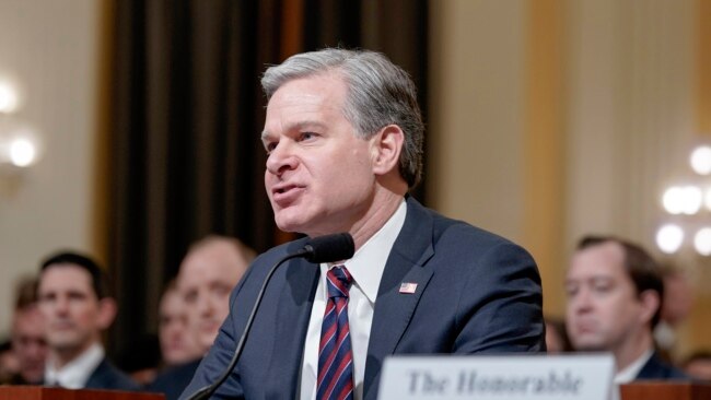 FBI Director Christopher Wray testifies on Capitol Hill in Washington during a House Select Committee focusing on China, Jan. 31, 2024.