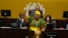 Pemmy Majodina, chief whip of the ruling African National Congress, addresses members of parliament in Cape Town, South Africa, Nov. 21, 2023. 