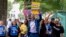 People demonstrate in Lafayette Park across from the White House in Washington, June 30, 2023, after the Supreme Court ruled that the Biden administration overstepped its authority in trying to cancel or cut student loan debts for millions of Americans.
