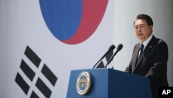 윤석열 한국 대통령이 6일 국립서울현충원에서 열린 제68회 현충일 추념식에서 추념사를 하고 있다.