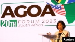 U.S. Trade Representative Ambassador Katherine Tai speaks during the U.S.-sub-Saharan Africa trade forum to discuss the future of the African Growth and Opportunity Act at the NASREC conference center in Johannesburg, South Africa, Nov. 3, 2023