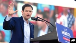 FILE - Sen. Marco Rubio speaks at a campaign rally in Miami, Florida, Nov. 6, 2022.