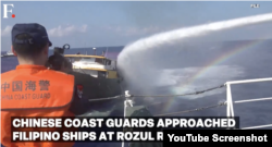 This photo by First Point shows a water cannon incident between the Chinese coast guard and Filipino ships on April 4, 2024.