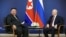 North Korea's leader Kim Jong Un, left, meets with Russia's President Vladimir Putin at the Vostochny Сosmodrome in Russia's far eastern Amur region, Sept. 13, 2023. (Sputnik/Artem Geodakyan/Pool via Reuters)