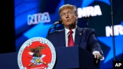 Republican presidential candidate and former President Donald Trump speaks at the National Rifle Association's Presidential Forum in Harrisburg, Pennsylvania, Feb. 9, 2024. 