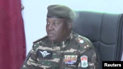 FILE — Screen grab of a Reuters video of General Abdourahmane Tiani, Niger's military leader, as he met ministers in Niamey, July 28, 2023