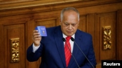 National Assembly member Diosdado Cabello speaks during a special session in support of the referendum over Venezuela's rights to the potentially oil-rich region of Essequibo, long administered by Guyana, in Caracas, Dec. 6, 2023.