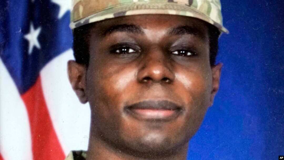 FILE - This portrait of American soldier Travis King is displayed at the home of his grandfather Carl Gates, July 19, 2023, in Kenosha, Wisconsin.