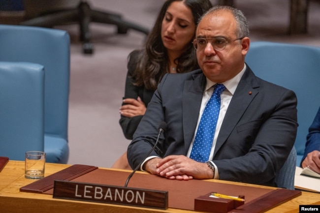 Lebanon's Deputy U.N. Ambassador Hadi Hachem attends a United Nations Security Council meeting about the ongoing cross-border hostilities between Hezbollah and Israeli forces, at the U.N. headquarters in New York, Aug. 28, 2024.