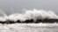 Waves are pictured near the coast in Linbian in western Pingtung County on July 26, 2023, as Typhoon Doksuri passed southern Taiwan. 