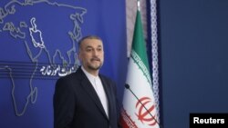 FILE - Iranian Foreign Minister Hossein Amirabdollahian speaks during a press conference after the second 3+3 Regional platform summit in Tehran, Oct. 23, 2023. (Majid Asgaripour/WANA via REUTERS) 