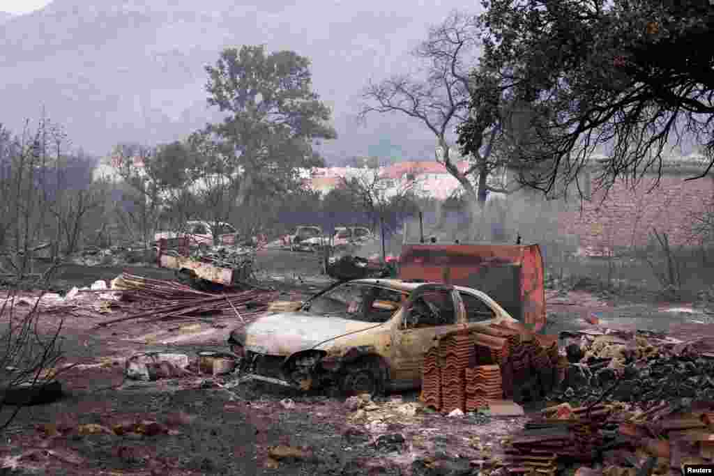 A view of damage by wildfires in Grebastica, Croatia.