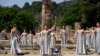 Performers take part in the final dress rehearsal of the flame lighting ceremony for the Paris Olympics, at the Ancient Olympia site, Greece, April 15, 2024. 