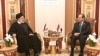 A handout picture provided by the Iranian presidency on Nov. 11, 2023, shows Iran's President Ebrahim Raisi, left, meeting with Egypt's President Abdel Fatah al-Sisi during the emergency meeting of the Arab League and the Organization of Islamic Cooperation (OIC), in Riyadh.