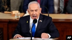 Israeli Prime Minister Benjamin Netanyahu speaks to a joint meeting of Congress at the Capitol in Washington, July 24, 2024.