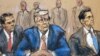 FILE - Former U.S. President Donald Trump sits between lawyers Todd Blanche and John Lauro in a courtroom sketch made in Washington, Aug. 3, 2023. Trump's lawyers have asked that his trial on charges he illegally tried to overturn the 2020 presidential election be held in 2026.