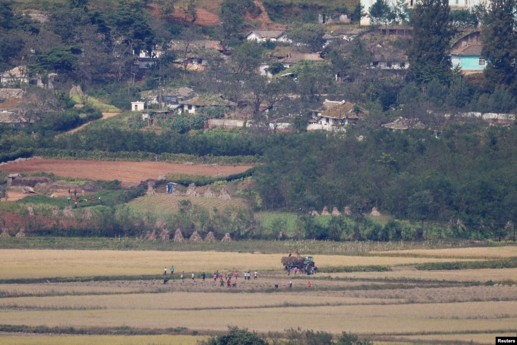 한국 파주 통일전망대에서 바라본 북한 개풍 마을 (자료사진)