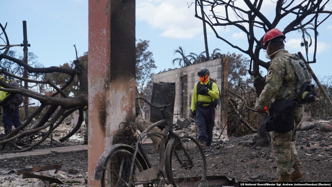 Members of the Hawaii National Guard assist Maui County and state officials in the search and recovery efforts after wildfires devastated the historic town of Lahaina on the island of Maui in the U.S. state of Hawaii, Aug. 10, 2023.