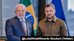 Lula da Silva, Presidente do Brasil, (esq) e Volodymyr Zelenskyy, Presidente da Ucrânia, (dir), Nova Iorque, EUA, 20 setembro 2023