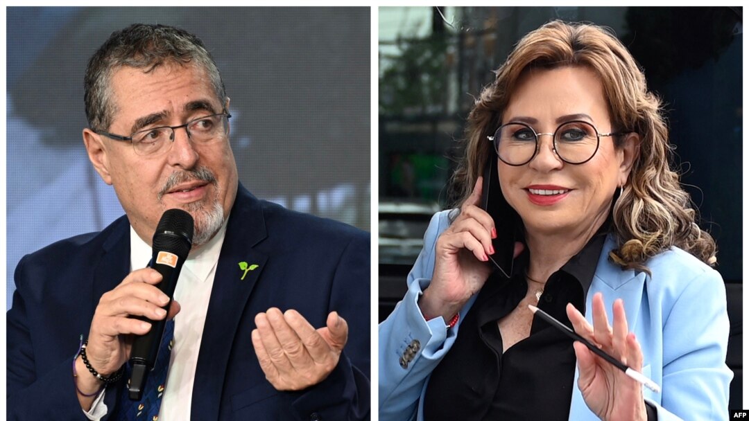 Combinación de imágenes del candidato presidencial del partido Movimiento Semilla de Guatemala, Bernardo Arévalo, y por el partido Unión Nacional de la Esperanza y ex primera dama, Sandra Torres. (Foto por Johan ORDONEZ / AFP)