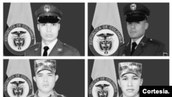 En la imagen, los rostros de cuatro de los nueve militares muertos en un ataque con explosivos del ELN contra una unidad militar del Ejército de Colombia. Cortesía Ejército de Colombia.