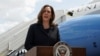 U.S. Vice President Kamala Harris speaks as she departs to return to Washington, at George Bush Intercontinental Airport in Houston, Texas, Aug. 1, 2024. 