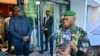 FILE - Gabon's military leader, General Brice Clotaire Oligui Nguema, right, speaks after his meeting with Democratic Republic of the Congo President Felix Tshisekedi, in Kinshasa, Oct. 11, 2023. (DRC Presidency)