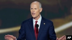 FILE - Senator Rick Scott speaks in Milwaukee, July 16, 2024.