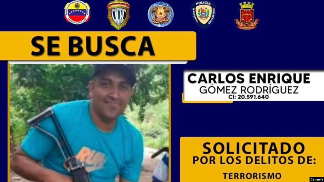 ARCHIVO - Imagen del cartel divulgado por las autoridades de Venezuela para dar con Carlos Enrique Gómez Rodríguez, alias "el Conejo".